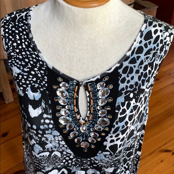 Cable & Gaige Embellished Print Sleeveless Top Large - Picture 2 of 6
